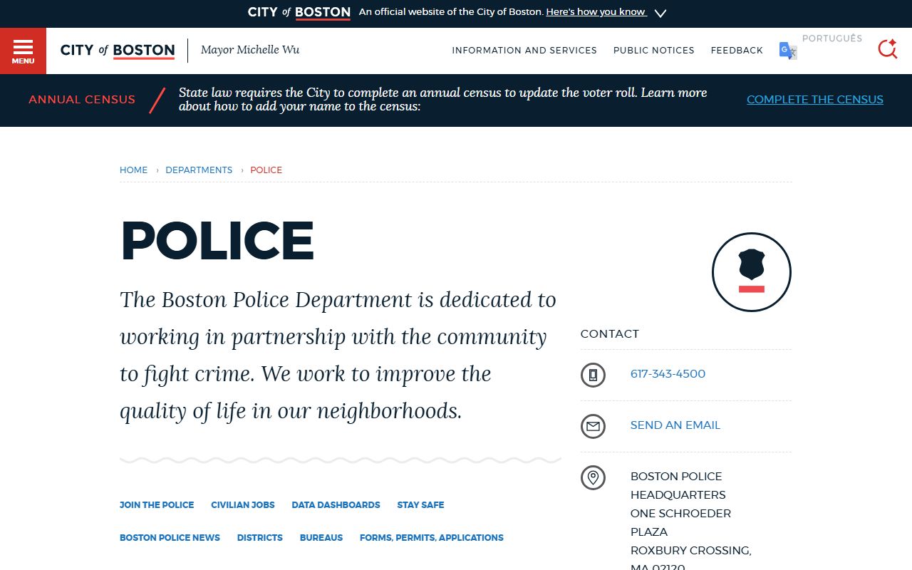 Boston Police Department website for Boston warrant records