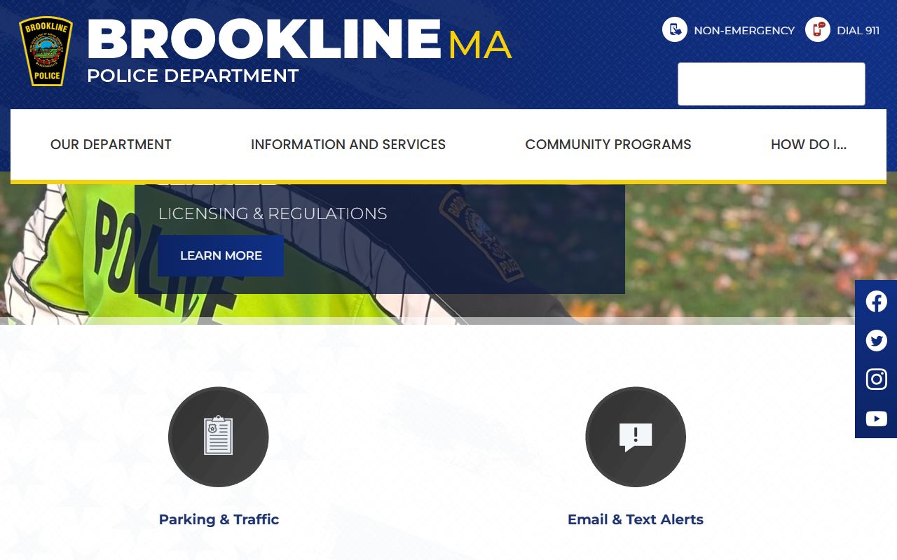 Brookline Police Department website for Brookline warrant records