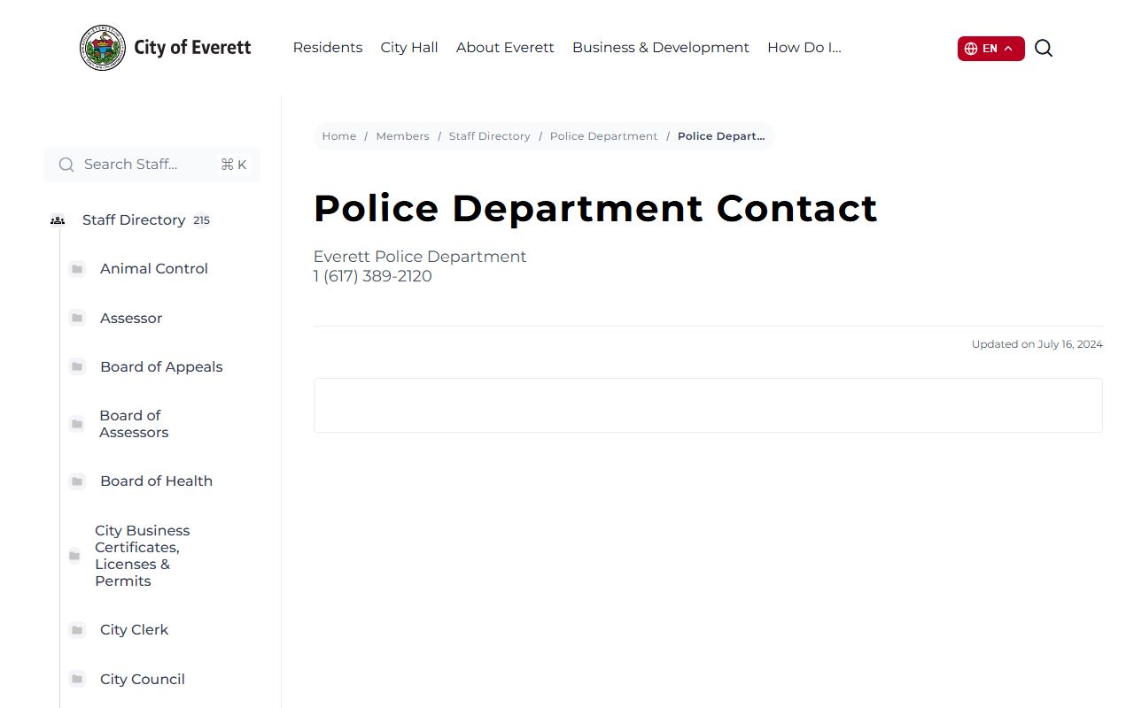 Everett Police Department website for Everett warrant records