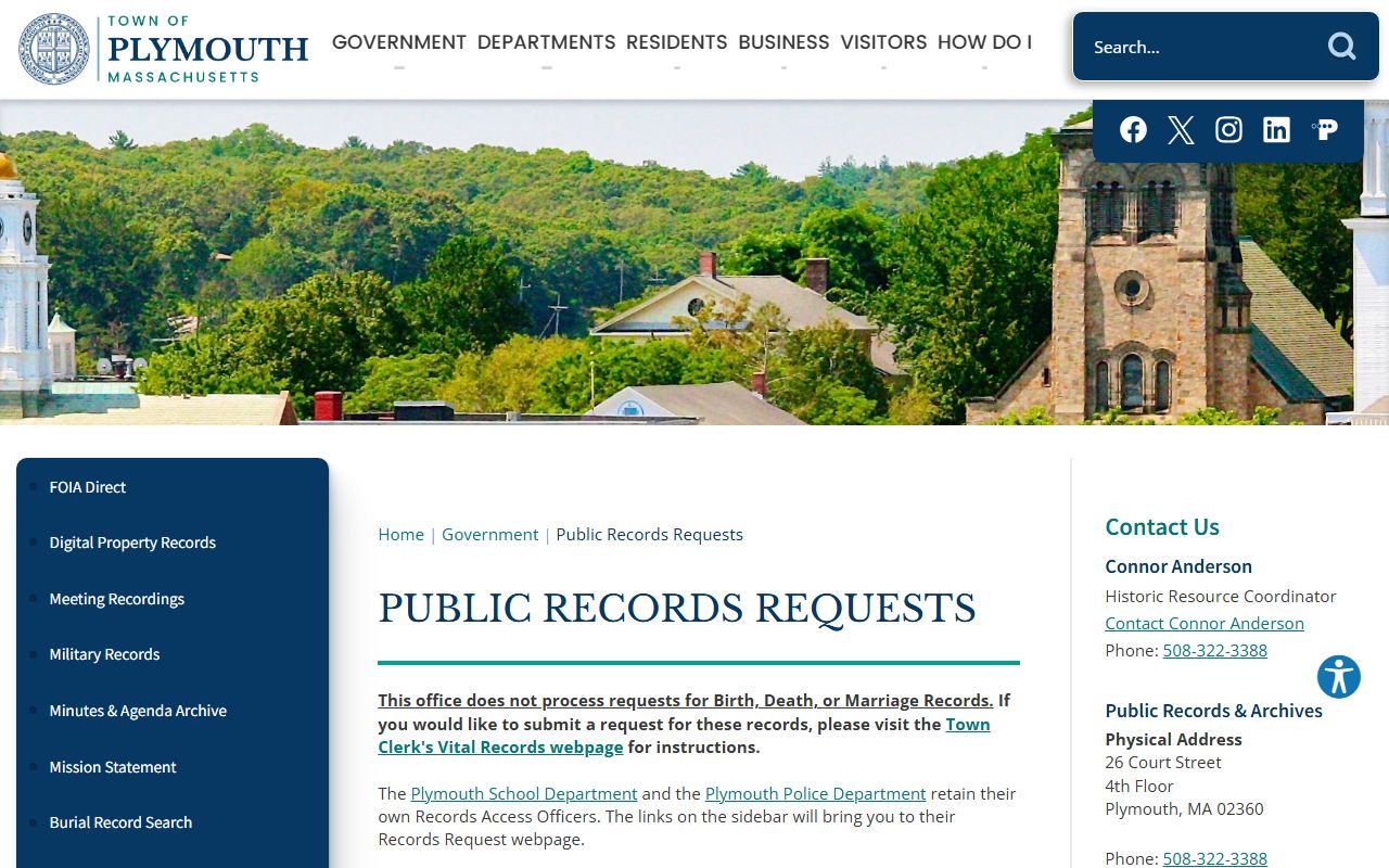 Plymouth public records request page for Plymouth warrant records