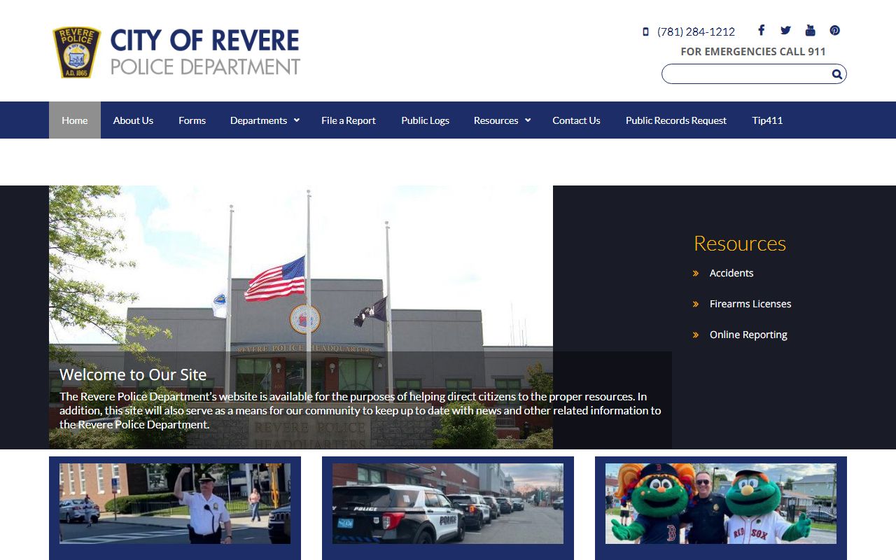 Revere Police Department website for Revere warrant records