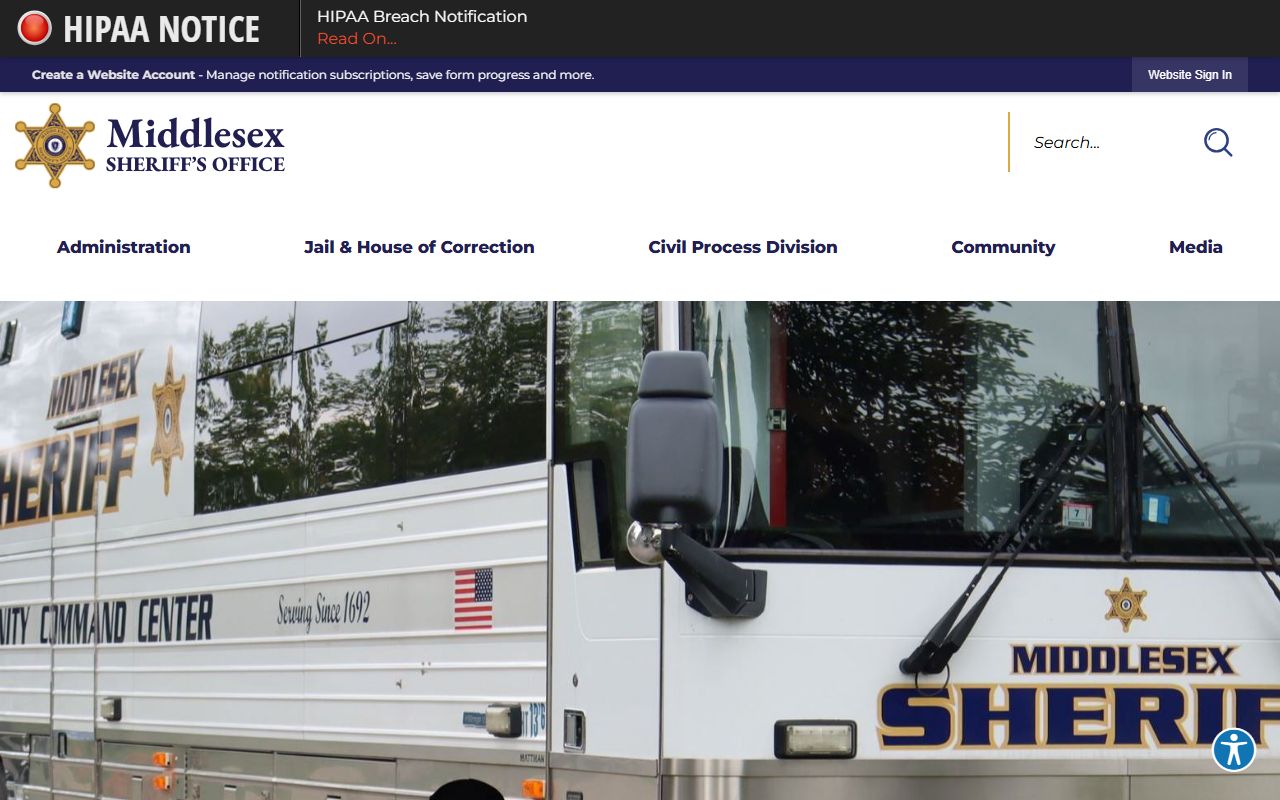 Middlesex County Sheriff's Office website for Middlesex County warrant records
